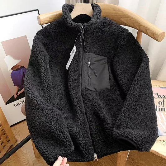 Fashion Lamb Plush Jacket  Pocket Zipper